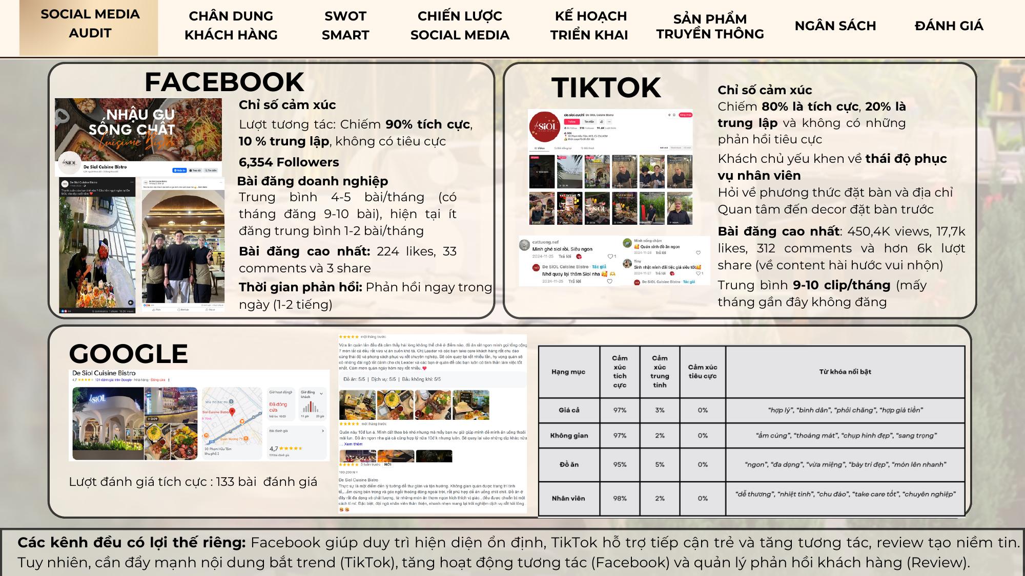 Bảng Social Media Audit của De Siol