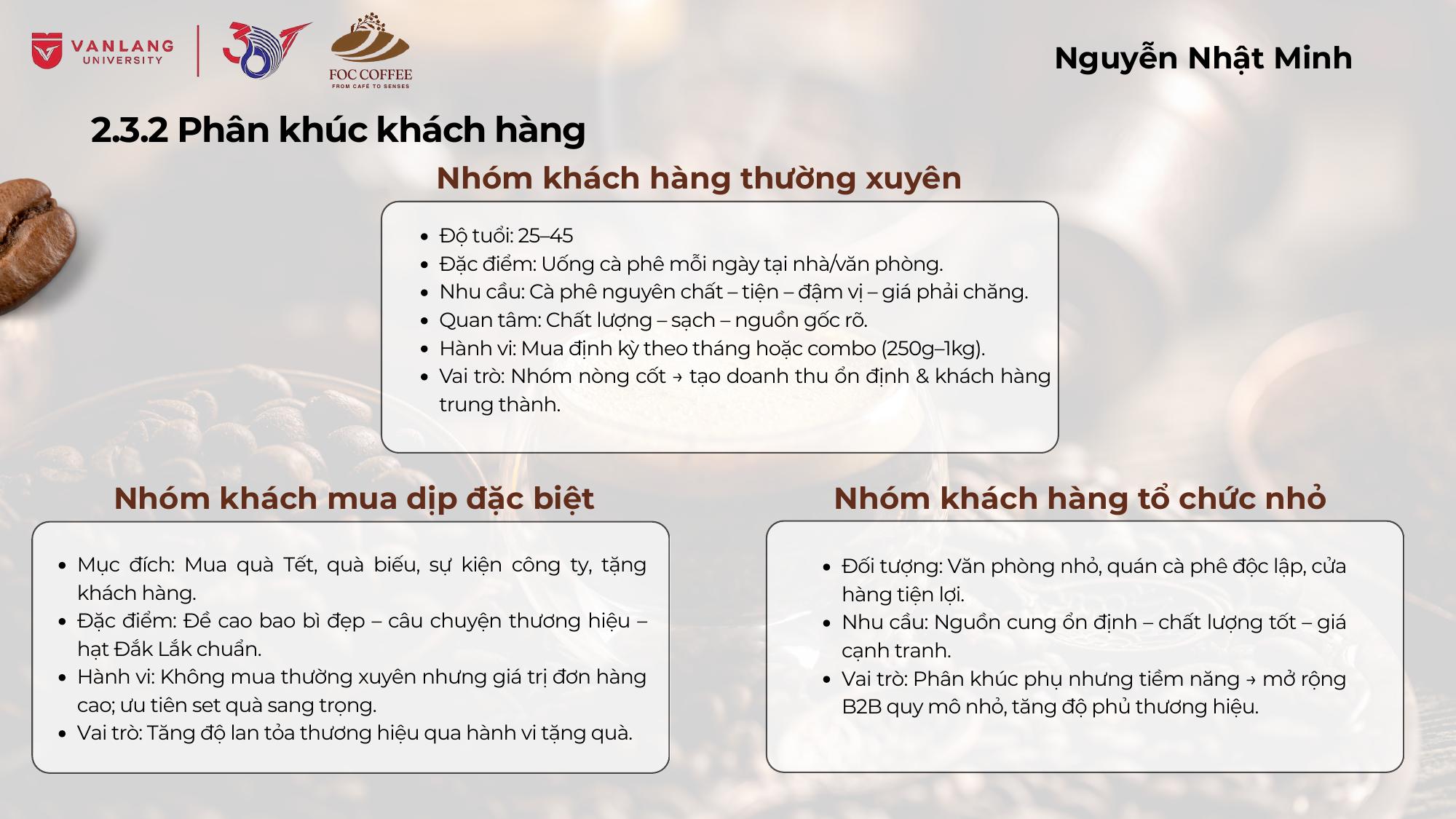Các phân khúc khách hàng của FOC Coffee