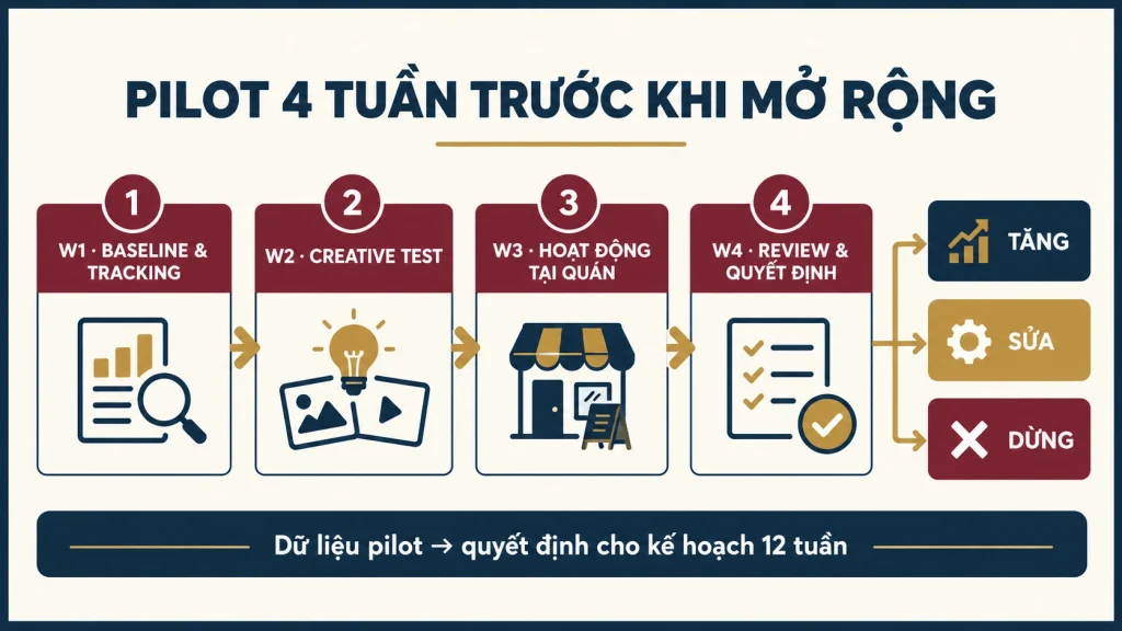 Roadmap pilot bốn tuần để kiểm tra kế hoạch social media De Siol